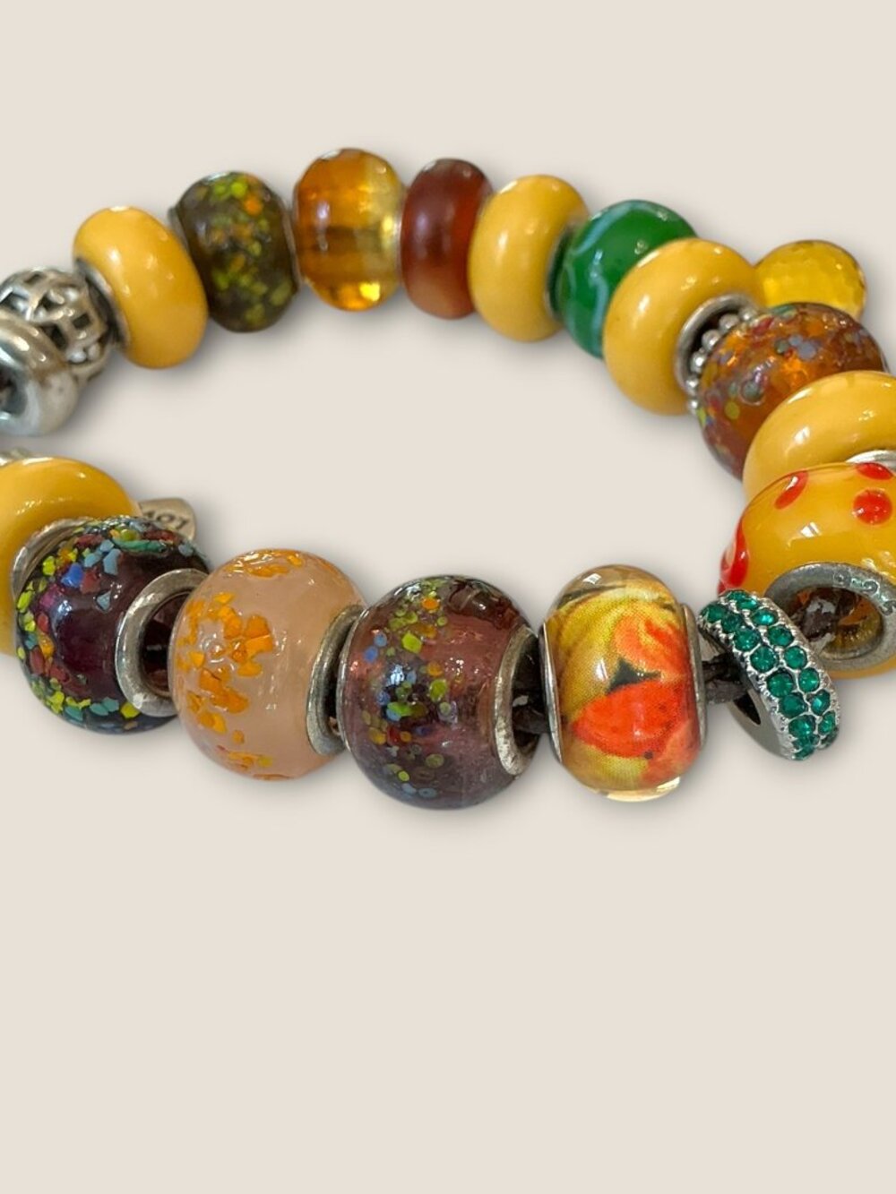 Handcrafted Beaded Charm Bracelet With Sterling Silver Clasp 7.5" Long Featuring - Picture 3 of 6